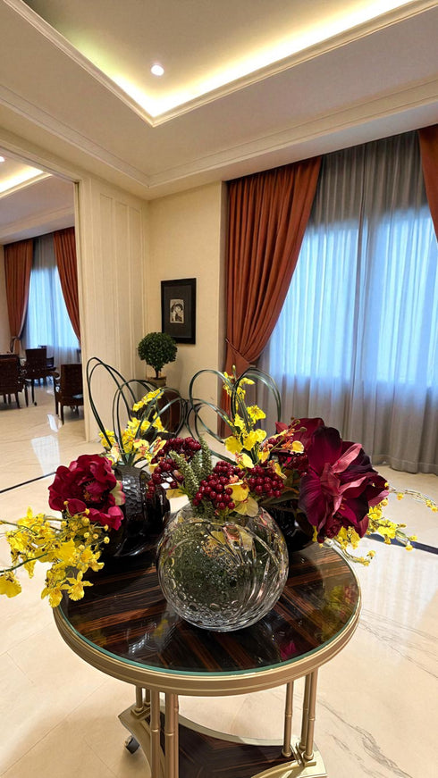 "Rose - Allium - Garden Spray - Steel Grass" Flowers with Chinese Design Vase - GLAM MODA